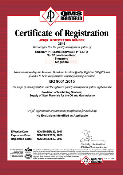 Energy Pipeline Services Certificate ISO-3546